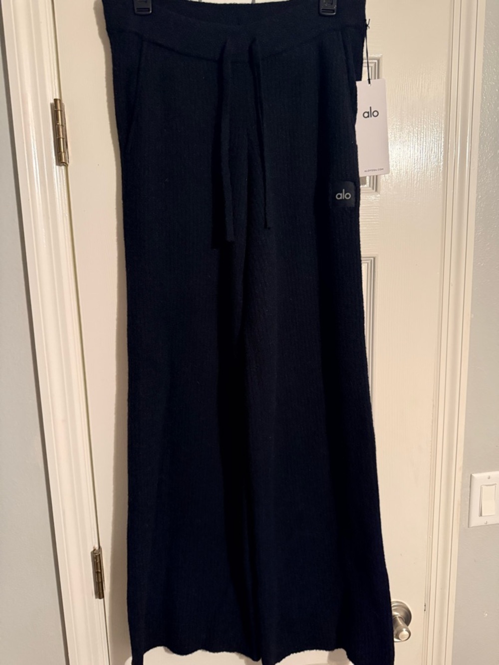 ALO Yoga Black High-Waist Wide Leg Knit Pants
